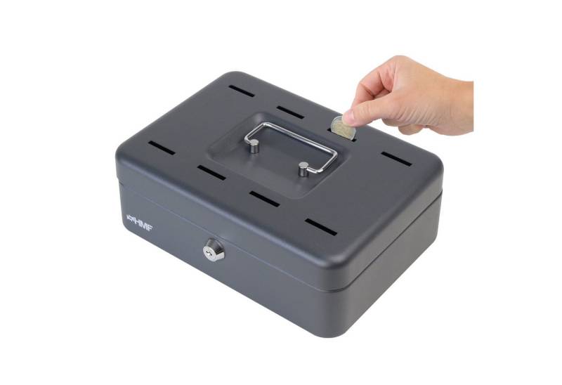 HMF Geldkassette Sparkassette, abschließbare Bargeldkasse mit 8 Sparfächern, robuste Geldbox mit Schlüssel, 25 x 18 x 9 cm, schwarz von HMF