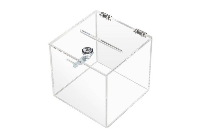 HMF Geldkassette Acryl Spendenbox 46919 mit Schloss, 15 x 15 x 15 cm, DIN A6, transparent von HMF