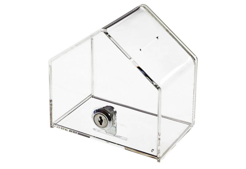 HMF Geldkassette Spendenbox 46911, Acryl Spendenhaus mit Schloss, 13,8 x 12,5 x 9 cm, transparent von HMF