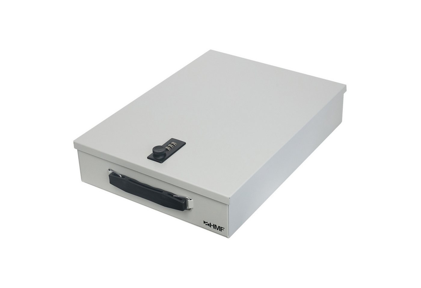 HMF Geldkassette Abschließbare XL Dokumentenkassette für Ordner DIN A4/B4, 39,5 x 32,5 x 12 cm, Lichtgrau von HMF