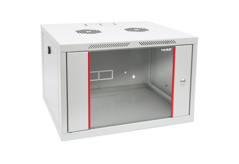 HMF Serverschrank 19 Zoll, Tiefe: 45 cm, 7 HE, Netzwerkschrank, voll montiert, 55 x 45 x 37 cm, Lichtgrau von HMF