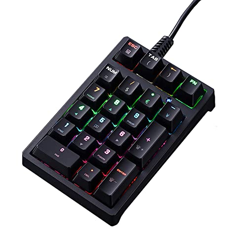 HMHAMA Mechanische Ziffernblock USB Mini Kabel 21 Tasten Blau Schalter Numpad Hintergrundbeleuchtung Tastatur erweiterte Layout von HMHAMA