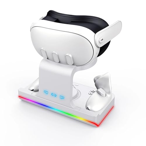 HMHAMA VR-Controller & Headset-Ladestation kompatibel mit Meta Quest 3, Headset & Controller, vertikaler Ständer, Aufbewahrungsbasis mit RGB-Lichtmodi von HMHAMA