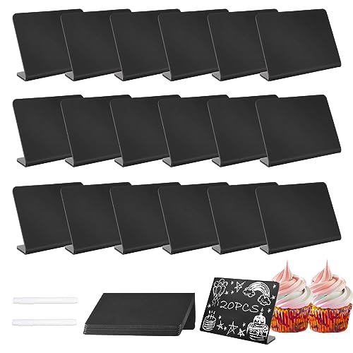 HMIEPRS 20 Stück Mini Kreidetafel Schilder mit 2 Kreidemarkern, Schwarz Kleines Kreidetafeln zum Beschriften, Langlebige Acryl Tafeln, Lebensmitteletiketten für Hochzeit, Party, Buffet, Tischnummer von HMIEPRS