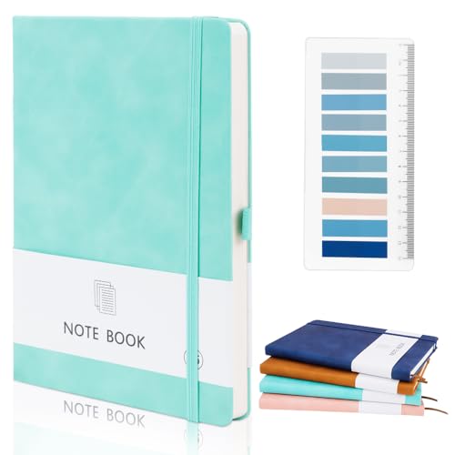 HMIEPRS Hardcover Leder Notizbuch A5 mit bunten Index Tabs, Liniertes Tagebuch Journal Notebook mit Stiftschlaufe und Elastischem Verschluss, Hardback Notizblock für Büro Business Schule (Cyan) von HMIEPRS