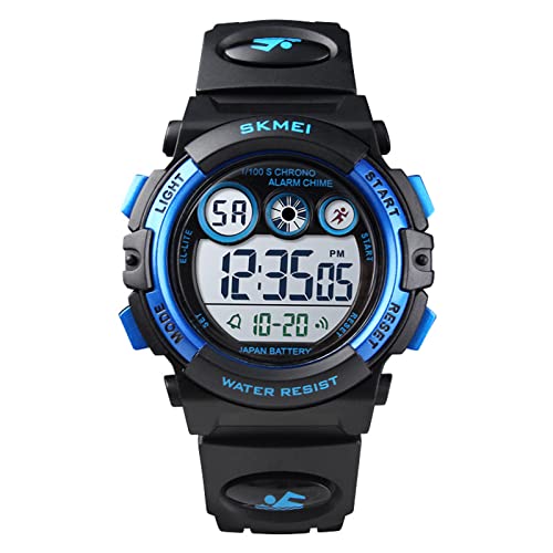 HMJIA Digital Uhren für Kinder 5ATM Sports Digitaluhr für Jungen Kinder Silikon Armbanduhr mit Datum/Wecker/LED/Stoppuhr/Stoßfes (Schwarz Blau) von HMJIA