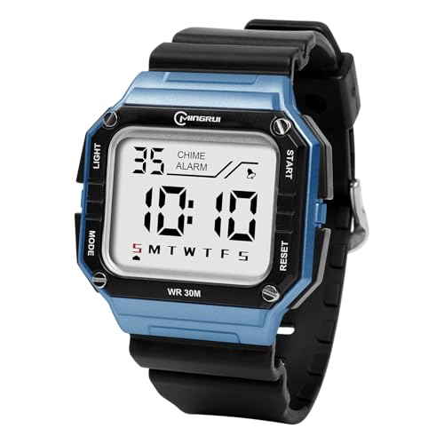 HMJIA Kinderuhr Junge mit Wecker Stoppuhr LED-Lich Datum 3ATM wasserdichte Sport Armbanduhr Kinder Uhren für Jungs Kinderuhr Digital für Junior Teenager (Blau) von HMJIA