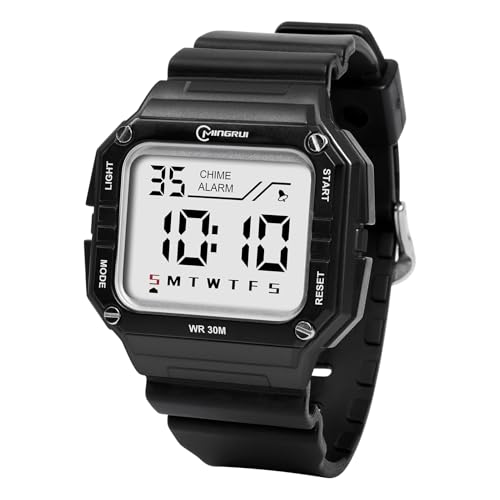 HMJIA Kinderuhr Junge mit Wecker Stoppuhr LED-Lich Datum 3ATM wasserdichte Sport Armbanduhr Kinder Uhren für Jungs Kinderuhr Digital für Junior Teenager (Schwarz) von HMJIA