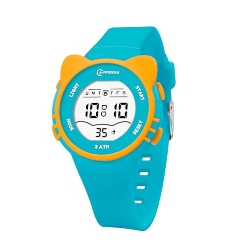 HMJIA Kinderuhr Mädchen mit Katzenmotiv 3ATM Wasserdicht mit Alarm Stoppuhr Licht Kinderuhr Digital LED-Lich Geburtstag für 3-12 Jahre Mädchen (Grün) von HMJIA