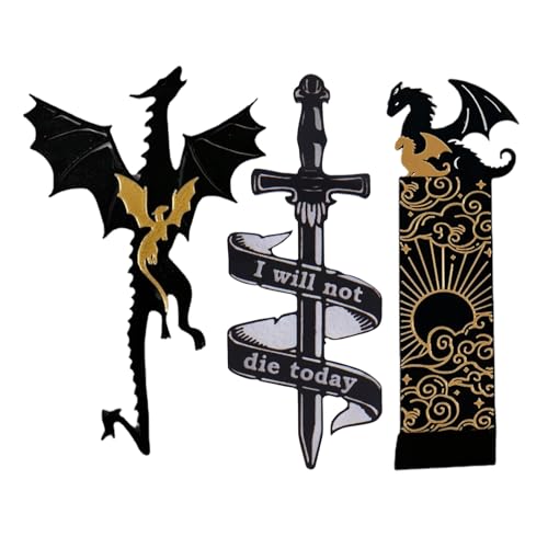 HMLTD Dragon Bookmark,Black And Gold Dragons With Sun And Clouds Bookmark, Fourth Wing Bookmark Double Sided Cool Bookmark For Book Lovers, Vintage Gothic Dragon Book Marker For Boys Girls von HMLTD