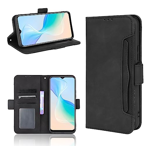 HMLTD Modische Anti-Fall-Handyhülle, kompatibel mit Vivo Y33T Y33S Y21 Y21S Y 33T 33S 21 21S V2109 V2110 V2111 Business Magnetic Flip Case Kartenfächer Wallet Clip (Schwarz, Vivo Y21) von HMLTD