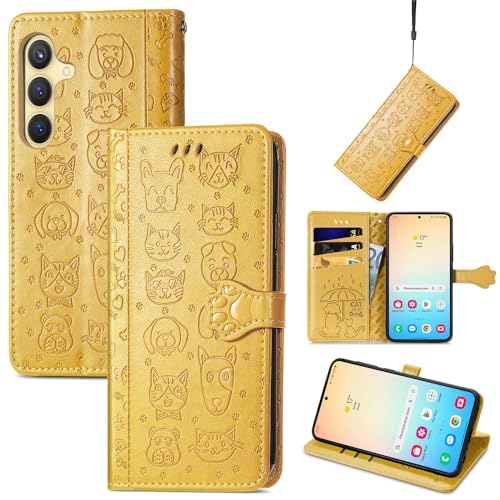 Solid Color Cute Magnetic Flip Cover Housing Compatible with Samsung Galaxy S24 Ultra Plus S24Plus Phone Cases Pluggable Card Wallet Clip Phone Cover (Yellow, Samsung S24) von HMLTD