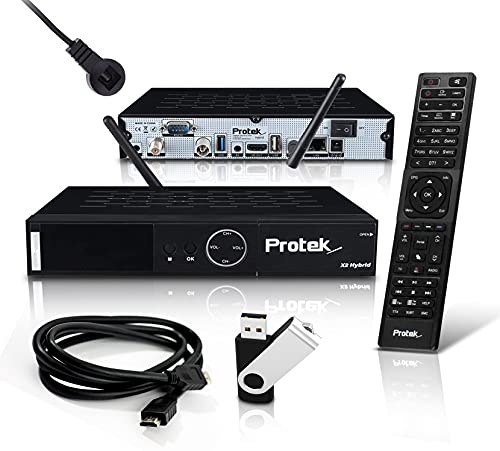 HMP Protek X2 4K UHD Combo Receiver - E2 Linux - 1x DVB-S2 + 1x DVB-C/T2 Tuner - WiFi, Infrarot Empfänger, USB 2.0 & 3.0, HDTV, 2160p, H.265, HDR + HDMI Kabel 8 GB USB-Stick von HMP