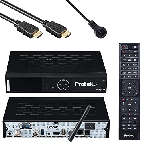 Protek X2 4K UHD Combo Receiver - E2 Linux - 1x DVB-S2 + 1x DVB-C/T2 Tuner - WiFi, Infrarot Empfänger, USB 2.0 & 3.0, HDTV, 2160p, H.265, HDR + HDMI Kabel [Astra & Hotbird vorprogrammiert] von HMP