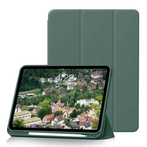HMTDIYOU Hülle für iPad 11. Generation 11 Zoll 2025 A16, iPad 10. Gen Hülle mit Stifthalter 2022 10,9 Zoll, Weiche Silikon Schutzhülle für i Pad 11/10, Automatisches Schlafen/Aufwachen, Grün von HMTDIYOU