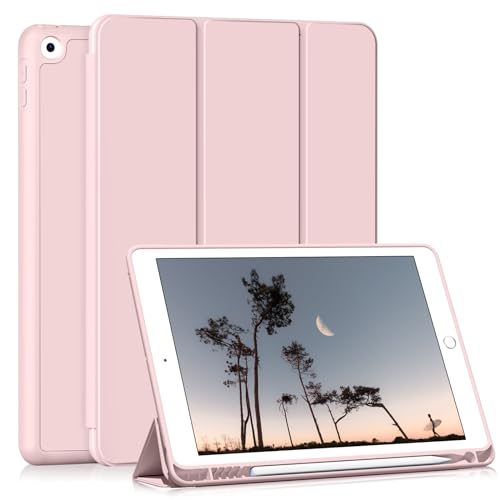 HMTDIYOU Hülle für iPad 9. Generation / 8. Generation / 7. Generation, Hülle mit Stifthalter für iPad 9. / 8. / 7. Generation 10.2 Zoll 2021/2020 / 2019, Weiche Silikon Schutzhülle, Rosa von HMTDIYOU