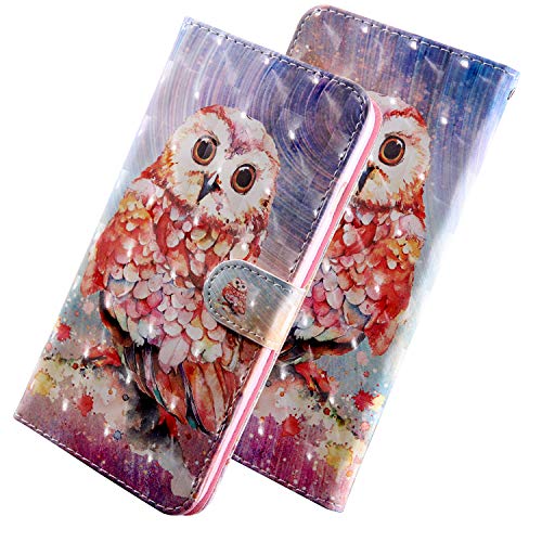 HMTECH Für Sony Xperia L1 Hülle 3D Cute Rot Owl Flip Standfunktion Karten Slot Brieftasche Schalen Handy Ledercase Compatible with Sony Xperia L1,Red Owl von HMTECH