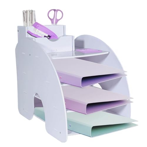 HMXLJJY Briefablage, A4-Papierablage, Büro-Aktenablage, Schreibtisch-Organizer mit stapelbarer Abheftung, Schreibtisch-Papier-Organizer mit Stifthalter (weiß) von HMXLJJY
