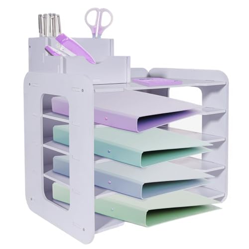HMXLJJY Briefablage mit 5 Ebenen, A4-Papierablage, Büro-Aktenablage, Schreibtisch-Organizer mit stapelbarer Abheftung, Schreibtisch-Papier-Organizer mit Stifthalter (weiß) von HMXLJJY