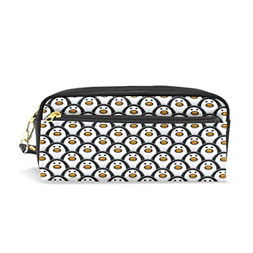 RXYY Federmäppchen Tier Pinguine Muster für Student Groß Kapazität Reißverschluss PU Leder Mäppchen Schreibwaren Kosmetik Makeup Tasche für Mädchen Jungs Frauen von HMZXZ