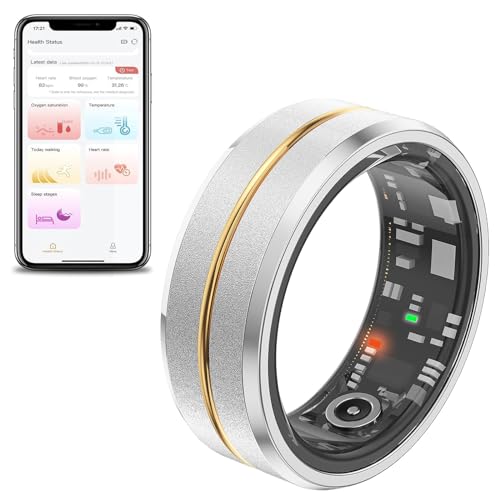 HNBYLMM Smart Ring Gesundheits-Tracker für Männer und Frauen, Fitness, Schlaf, Herzfrequenz, Blutsauerstoff, Schrittzähler Gesundheitsring, Bluetooth 5.1, IP68 Wasserdicht Fitnessring,#10-Silver von HNBYLMM