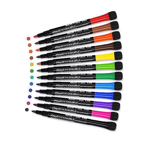 HNsdsvcd Marker, Whiteboard-Stifte in 12 verschiedenen Farben, trocken abwischbare Stifte mit Radiergummis für Zuhause, Schule, Büro, trocken abwischbare Marker von HNsdsvcd