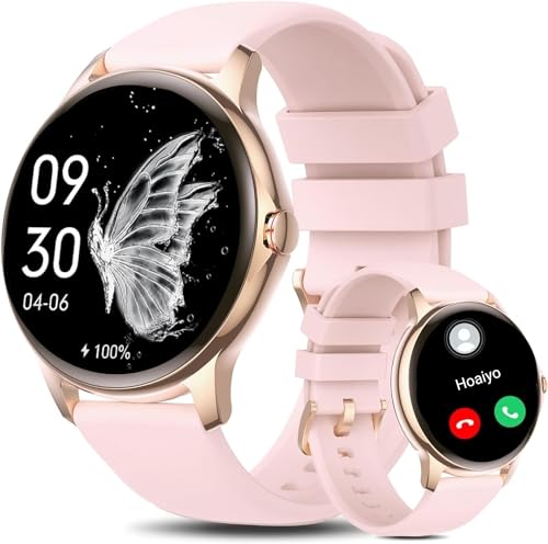 HOAIYO Smartwatch Damen Herren mit Bluetooth Anrufen Android und iOS, Fitnessuhr Armbanduhren Herren Sportuhr mit Pulsmesser, Musiksteuerung, Schrittzähler, Wasserdicht Fitness Tracker (de-51pink) von HOAIYO