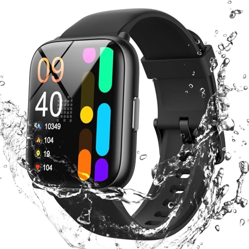 HOAIYO Smartwatch für Damen, 1,8 Zoll Smartwatch mit Herzfrequenz Schlafkalorien, IP68 wasserdichte Schwimmuhr für Android iOS Handy (uk-Schwarz, 1.8") von HOAIYO