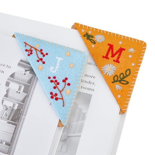 HOBBIESAY 2 Stile Bestickte Eck Lesezeichen Handgenähte Filz Eckbuchstaben Lesezeichen Niedliche Blumen Buchstaben Stickerei Lesezeichen BuchstabemJ Dreieckige Lesezeichen von HOBBIESAY