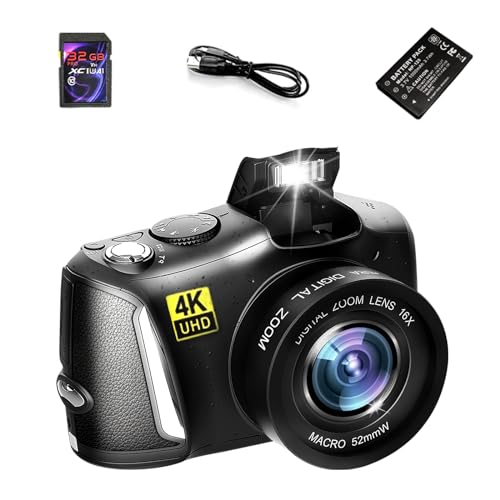 HOCAN Digitalkamera 4K 48MP Autofokus16X Digitalzoom Fotokamera mit Weitwinkel+Macro Linse, 64G Karte 3.0'' Kompaktkamera Vlog Kamera für Senioren Anfänger von HOCAN