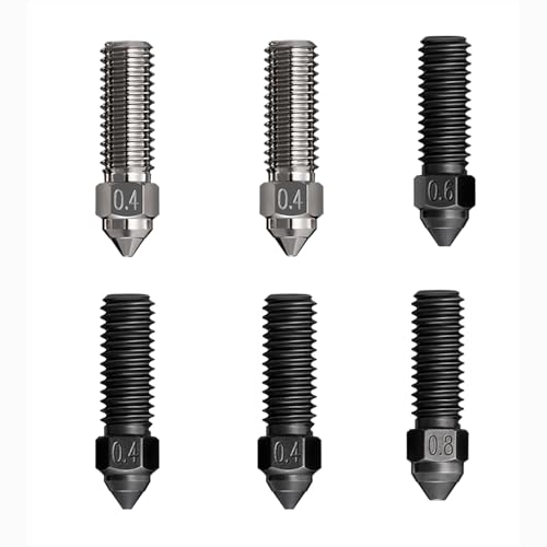 6PCS offizielles K1 Düsen-Kit überzogenes Kupfer für gehärtete Stahlextruderdüsen 0.4mm, 0.6mm, 0.8mm hoher Durchfluss-Hochtemperaturbeständigkeit für K1, K1 Max. CR M4 3D Drucker Zubehör von HOCENWAY