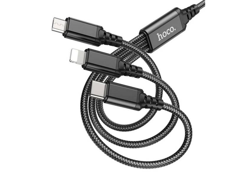 HOCO 3in1 Kabel USB zu iPhone Anschluss + Micro + Typ C X76 schwarz 1 m Smartphone-Kabel von HOCO