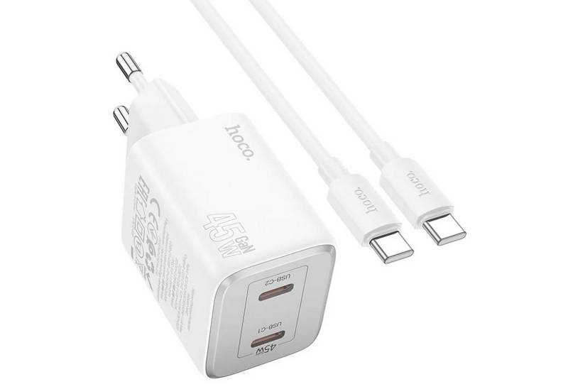 HOCO 45W USB Typ C Smartphone-Ladegerät (3000 mA, EU Netz Lade Stecker Ladegerätr USB inkl. USB Typ C auf USB C Kabel) von HOCO