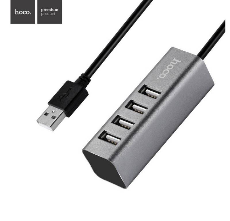 HOCO 4xUSB 2.0 HUB 4 Fach Verteiler Splitter Notebook PC Laptop silber HUB von HOCO