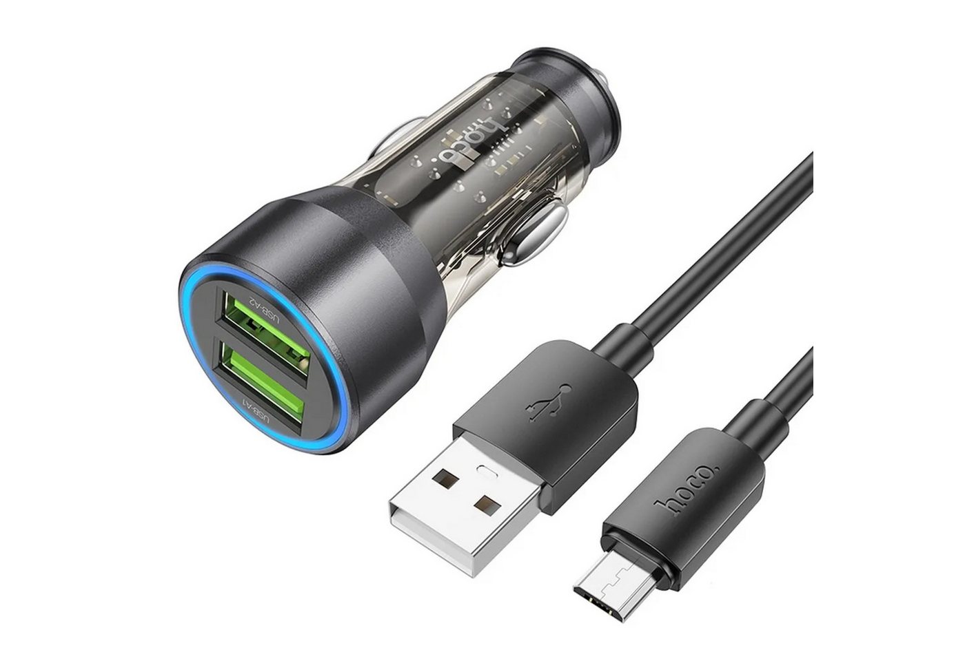 HOCO Autoladegerät 2 x USB QC 18W + USB-Kabel für Micro-USB NZ12 USB-Ladegerät von HOCO