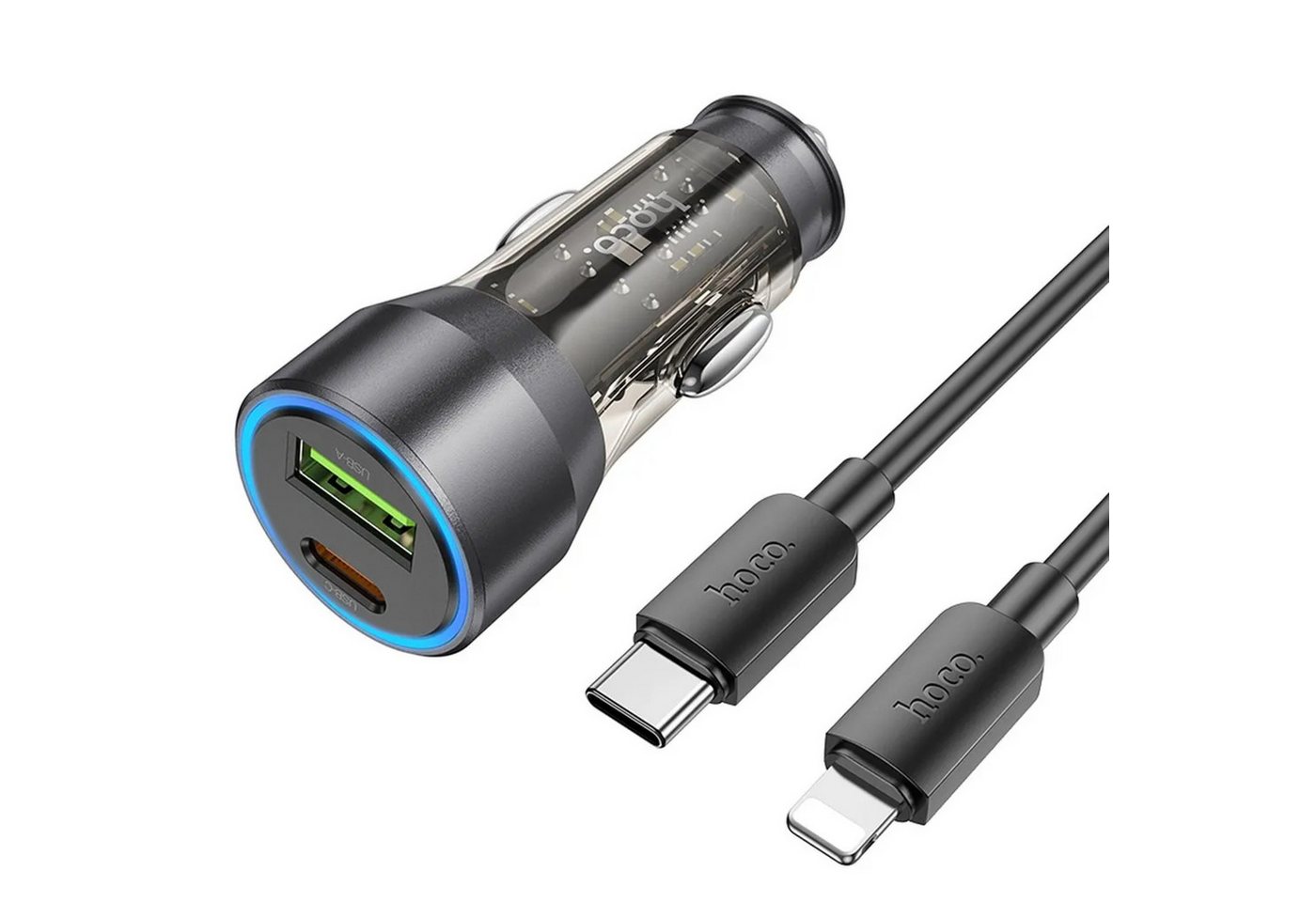HOCO Autoladegerät USB 18W + Typ C 25W + Kabel Typ C kompatibel mit iPhone Smartphone-Ladegerät HOCO Autoladegerät USB 18W + Typ C 25W + Kabel Typ C kompatibel mit iPhone Smartphone-Ladegerät von HOCO