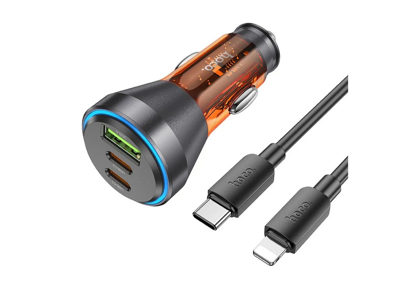 HOCO Autoladegerät USB QC 18W + 2 x Typ C 30W + Kabel Typ C PD60W NZ12D Smartphone-Ladegerät HOCO Autoladegerät USB QC 18W + 2 x Typ C 30W + Kabel Typ C PD60W NZ12D Smartphone-Ladegerät von HOCO