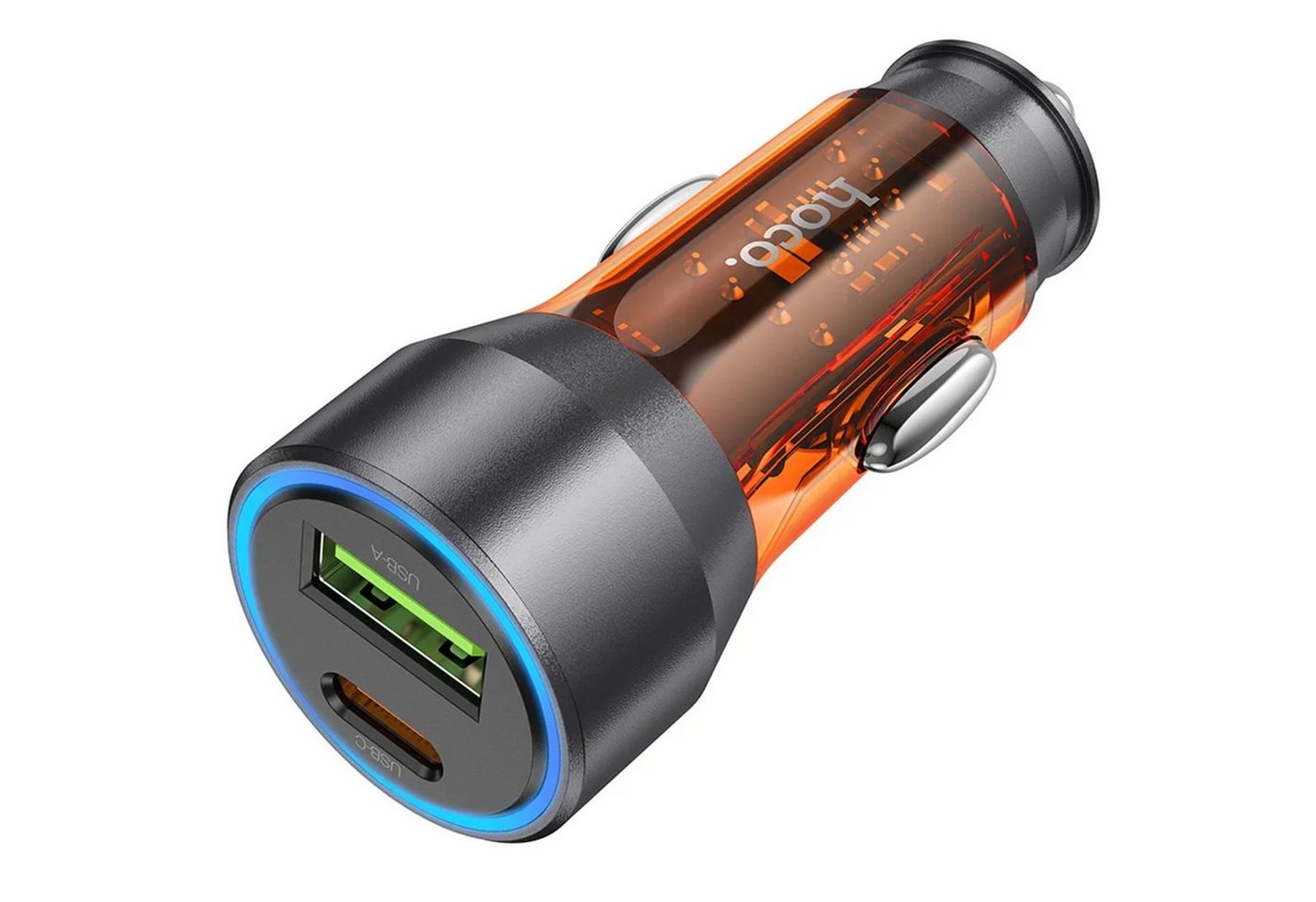 HOCO Autoladegerät USB QC 18W + Typ C 25W PD43W NZ12A orange USB-Ladegerät HOCO Autoladegerät USB QC 18W + Typ C 25W PD43W NZ12A orange USB-Ladegerät von HOCO