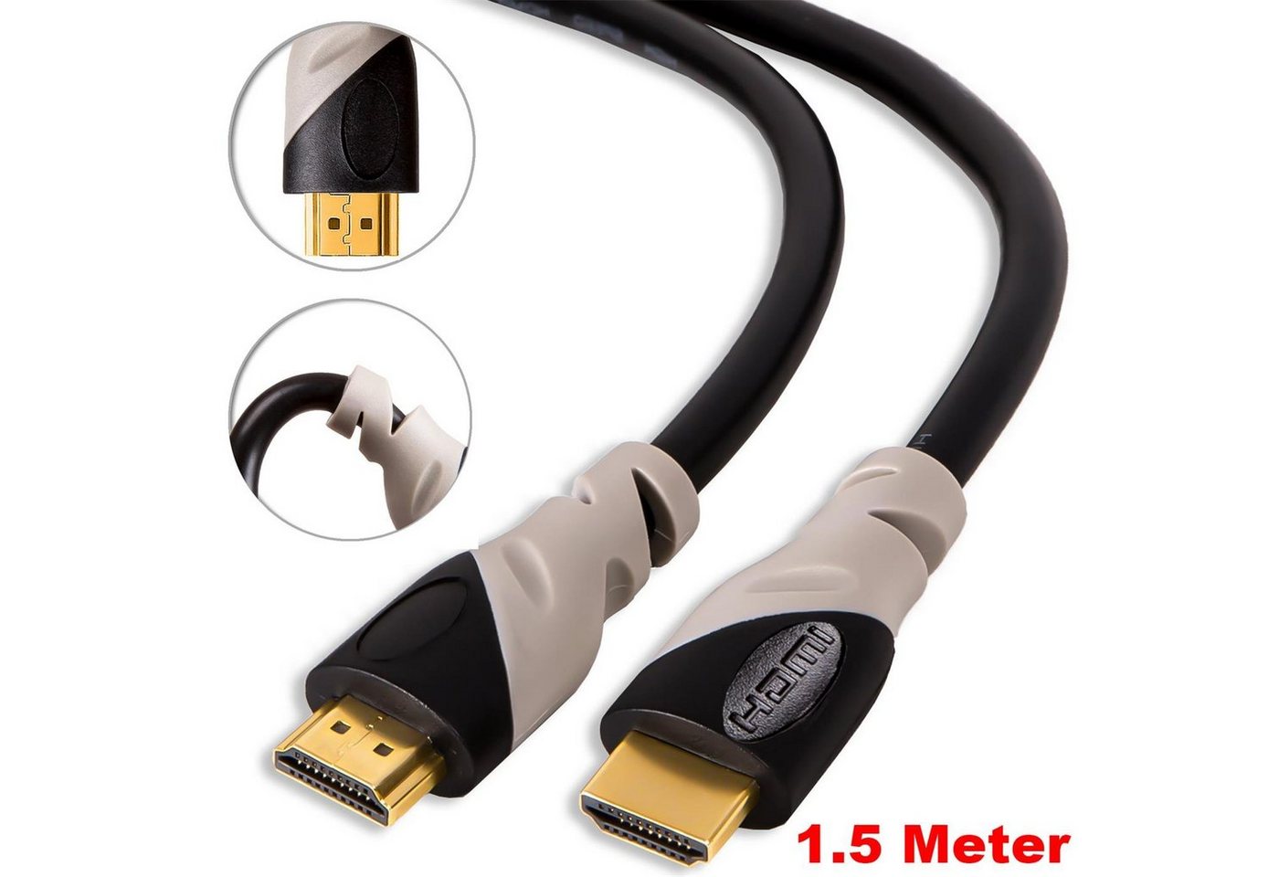 VERCO Full HD 4K UHD rundes 2.0 HDMI-Kabel, HDMI Typ A, (150 cm), ARC 3D Cec High Speed Ethernet Stecker sind vergoldet von VERCO