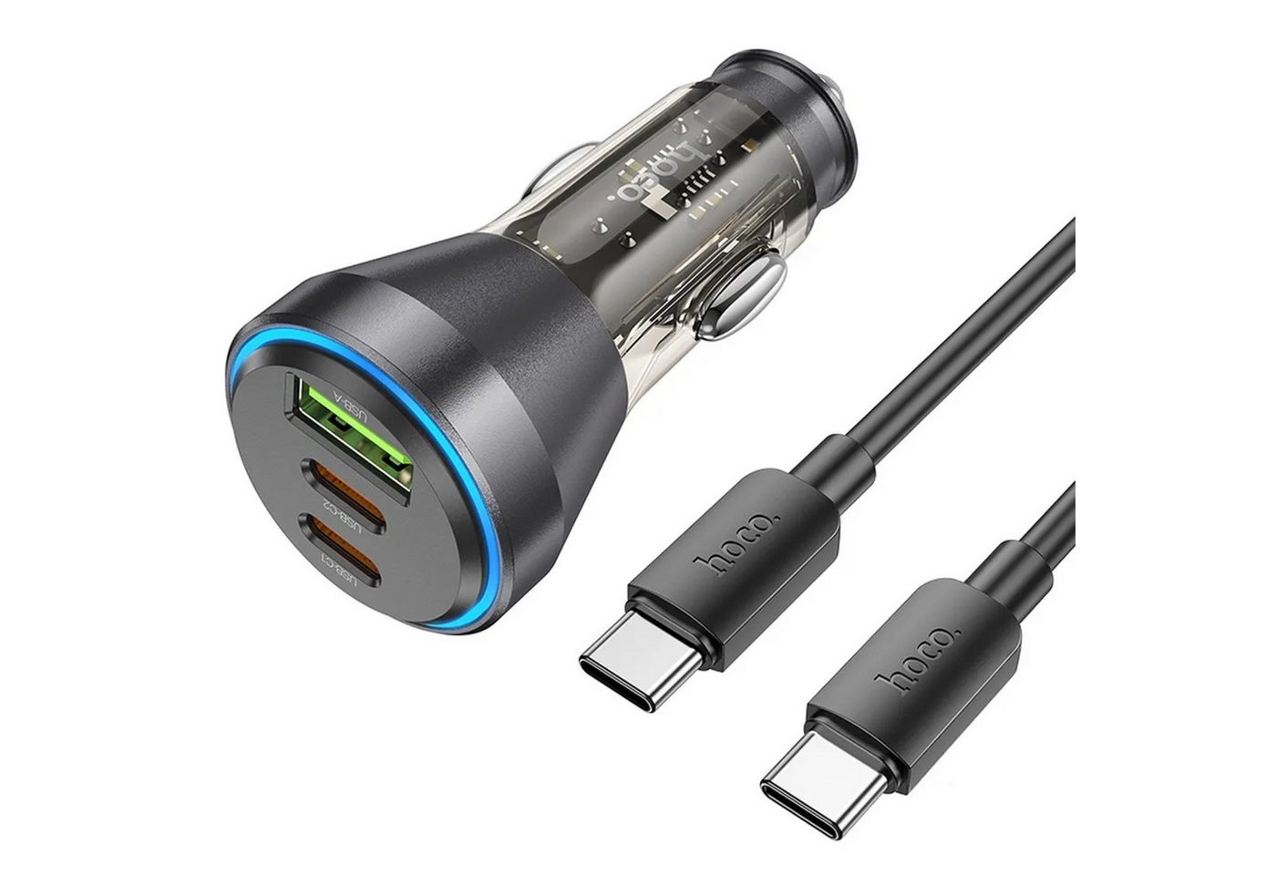 HOCO USB-Autoladegerät QC 18W + 2 x Typ C 30W PD60W NZ12D USB-Ladegerät HOCO USB-Autoladegerät QC 18W + 2 x Typ C 30W PD60W NZ12D USB-Ladegerät von HOCO