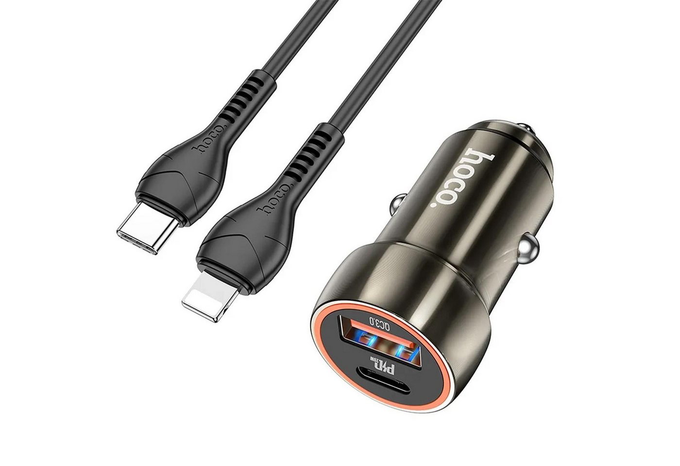 HOCO Z46A Lightning Smartphone-Ladegerät (3000 mA, KFZ Dual USB Lade Stecker Zigarettenanzünder Charger Lightning Kabel) von HOCO