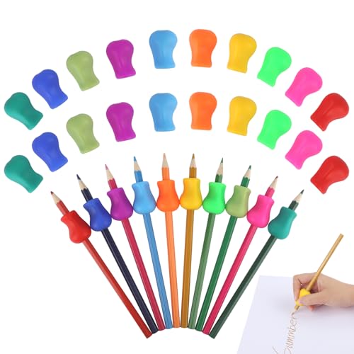 HOCUCHELAND 20 Stück Schreibhilfe für Stift Kinder, 10 Farben Silikon Grips Stiftehalter Kinder, Ergonomic Schreibhilfe Kinder Hilfsmittel für Korrektur der Schreibhaltung von Kindern Verwendet von HOCUCHELAND