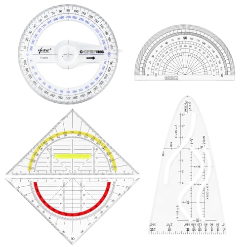 5 Stück Parabelschablone Geometrie Set, Transparent Parabelschablone Mathe Kunststoff, Multifunktionales Geodreieck mit Griff, Winkelmesser Schule für Studenten Büro Designer von HOCUCHELAND