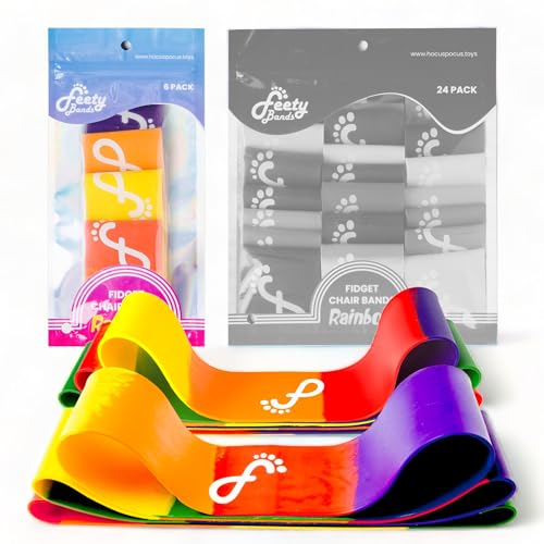 Feety Stuhlbänder für Kinder mit zappeligen Füßen (6er-Pack) – ADHS Fidget Bands für Stühle – Schreibtischbänder für Studenten – Hüpfstuhlbänder für flexibles Sitzen im Klassenzimmer – Feety Bands von HOCUS POCUS TOYS