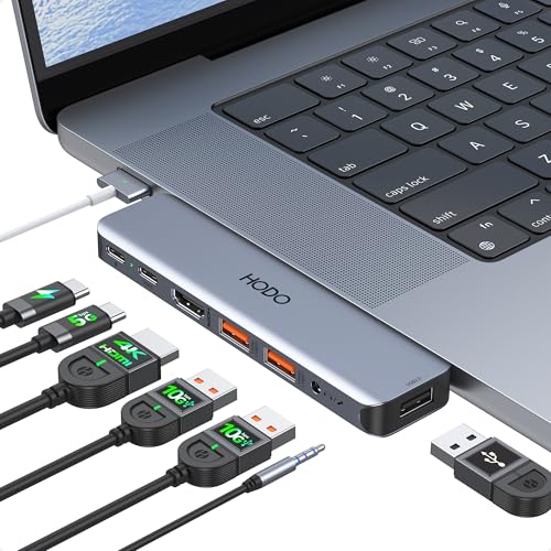 HODO USB C Hub für MacBook Pro Air, Adapter Mac Zubehör mit Thunderbolt 3, 4K HDMI, 2 USB 3.1 10Gbps, USB-C, USB2.0, 3.5mm Audio, Kompatibel 2024 2023 2022 2021 M3 M2 M1 Laptop HODO USB C Hub für MacBook Pro Air, Adapter Mac Zubehör mit Thunderbolt 3, 4K HDMI, 2 USB 3.1 10Gbps, USB-C, USB2.0, 3.5mm Audio, Kompatibel 2024 2023 2022 2021 M3 M2 M1 Laptop von HODO