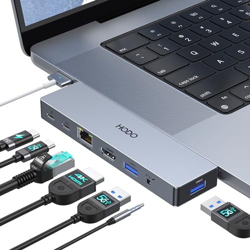 USB C Adapter für MacBook Pro Air, HDMI Ethernet Hub, Mac Accessories with 4K HDMI,5K Thunderbolt 3, 40Gbps Data Transfer, Ethernet, USB 3.0, Audio&Mic für MacBook M3 M2 M1 2023 2022 2021 13"14"15"16" von HODO
