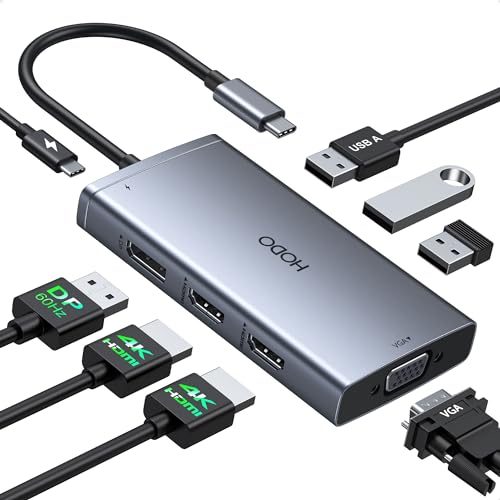 USB C Docking Station Dual Monitor 2 HDMI, 8 in 1 Laptop Dockingstation with Dual HDMI, Displayport, VGA, PD, 3 USB Ports, USB C Hub Multiport Adapter for Dell, HP, Lenovo Thinkpad,Surface von HODO