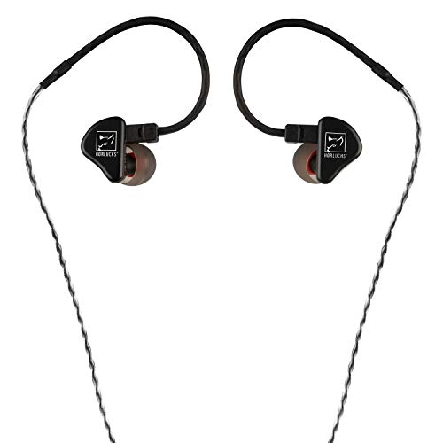 HÖRLUCHS HL1010 In-Ear Kopfhörer, dynamischer Treiber bassverstärkt, ergonomische Bauform mit 2-Pin-Wechselkabel und verschiedenen Domes - Schwarz von HÖRLUCHS