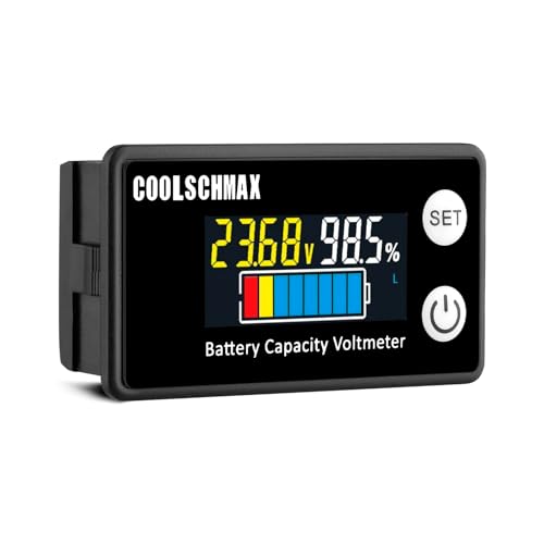 CoolschMax Buzzer Voltmeter – IP67 wasserdicht, präziser Batteriemonitor mit hellem Display für 12V-84V Lithium-Ionen/LiFePO4-Batterien, geeignet für Boote, Motorräder, Golfwagen von HOFEINZ
