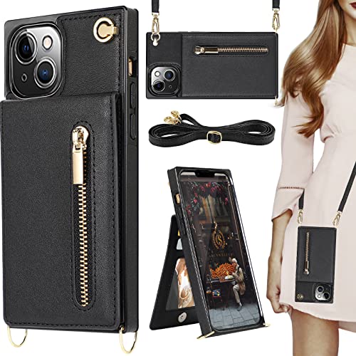 HOGGU Crossbody Hülle Kompatibel für iPhone 14 Plus Hülle Wallet mit Kartenhalter Flip Leder Case mit Crossbody Strap Schutzhülle für Frauen Mädchen - Schwarz HOGGU Crossbody Hülle Kompatibel für iPhone 14 Plus Hülle Wallet mit Kartenhalter Flip Leder Case mit Crossbody Strap Schutzhülle für Frauen Mädchen - Schwarz von HOGGU